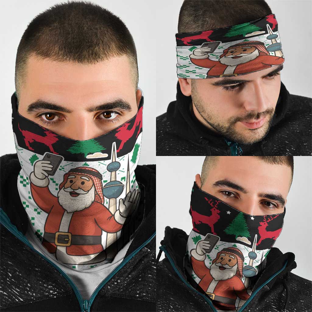 Kuwait Christmas Neck Gaiter with Santa Taking Selfie Kuwait Towers Reindeer and Snowflake - Wonder Print Shop