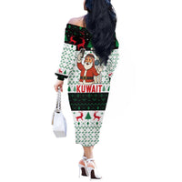 Kuwait Christmas Off The Shoulder Long Sleeve Dress with Santa Taking Selfie Kuwait Towers Reindeer and Snowflake - Wonder Print Shop