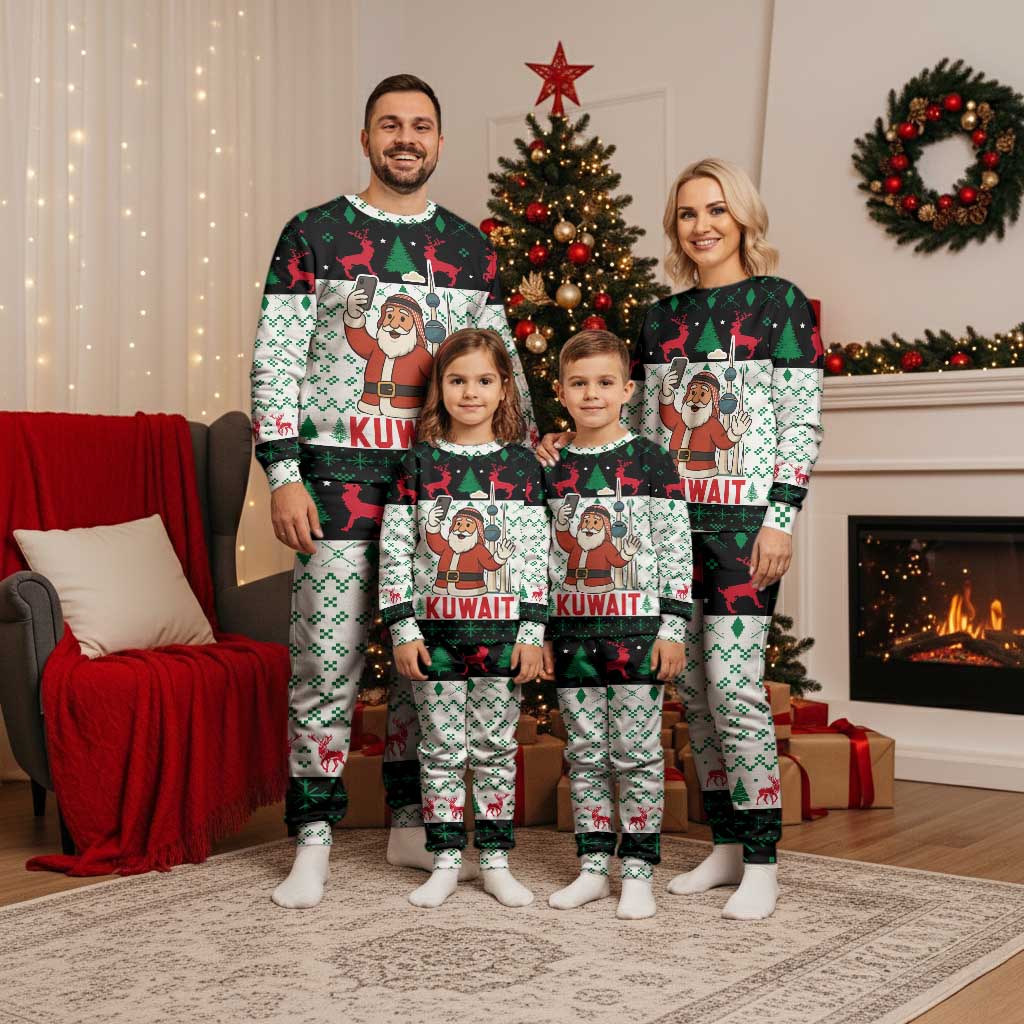 Kuwait Christmas Pajama Set with Santa Taking Selfie Kuwait Towers Reindeer and Snowflake - Wonder Print Shop