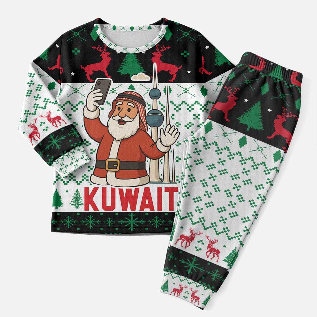 Kuwait Christmas Pajama Set with Santa Taking Selfie Kuwait Towers Reindeer and Snowflake - Wonder Print Shop