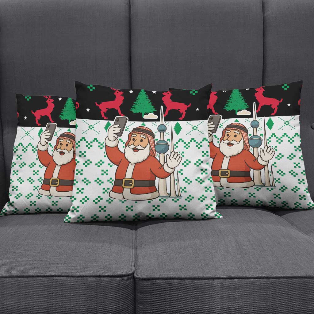 Kuwait Christmas Pillow Cover with Santa Taking Selfie Kuwait Towers Reindeer and Snowflake - Wonder Print Shop