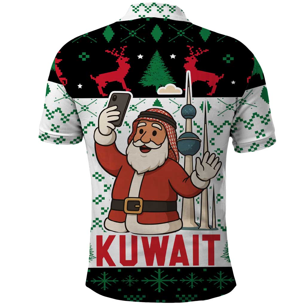 Kuwait Christmas Polo Shirt with Santa Taking Selfie Kuwait Towers Reindeer and Snowflake - Wonder Print Shop