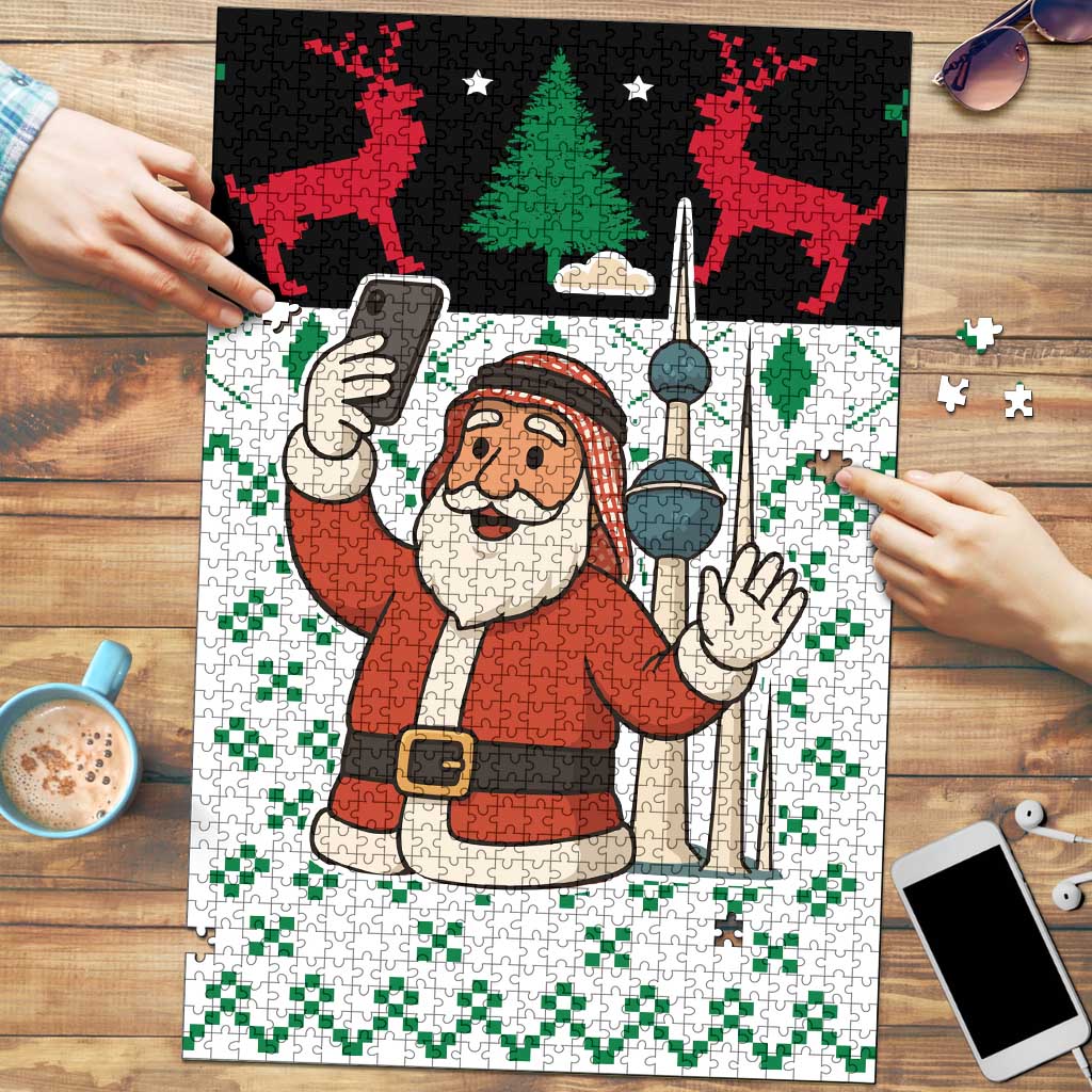 Kuwait Christmas Puzzle with Santa Taking Selfie Kuwait Towers Reindeer and Snowflake - Wonder Print Shop