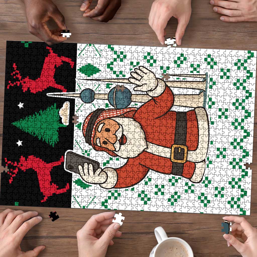 Kuwait Christmas Puzzle with Santa Taking Selfie Kuwait Towers Reindeer and Snowflake - Wonder Print Shop