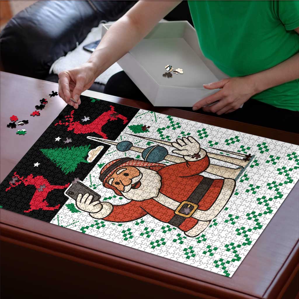Kuwait Christmas Puzzle with Santa Taking Selfie Kuwait Towers Reindeer and Snowflake - Wonder Print Shop