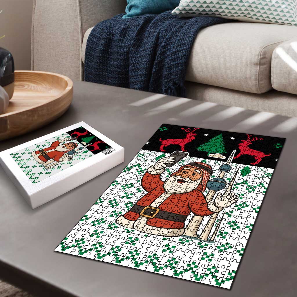 Kuwait Christmas Puzzle with Santa Taking Selfie Kuwait Towers Reindeer and Snowflake - Wonder Print Shop