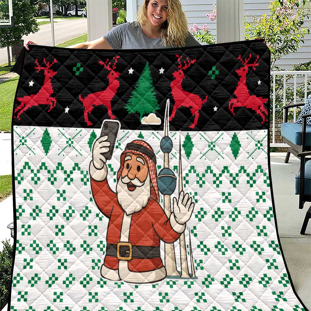 Kuwait Christmas Quilt with Santa Taking Selfie Kuwait Towers Reindeer and Snowflake - Wonder Print Shop