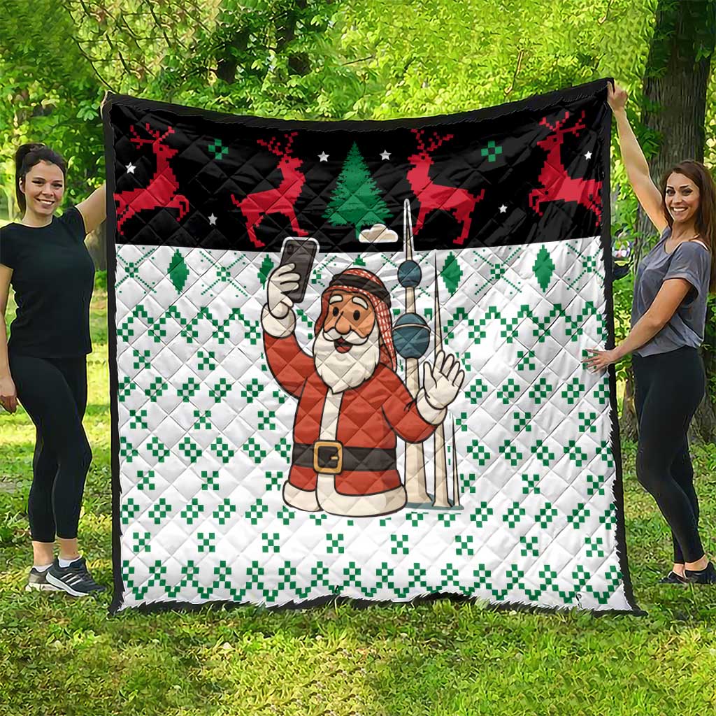 Kuwait Christmas Quilt with Santa Taking Selfie Kuwait Towers Reindeer and Snowflake - Wonder Print Shop