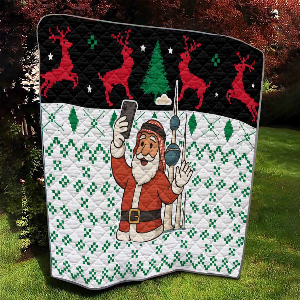 Kuwait Christmas Quilt with Santa Taking Selfie Kuwait Towers Reindeer and Snowflake - Wonder Print Shop