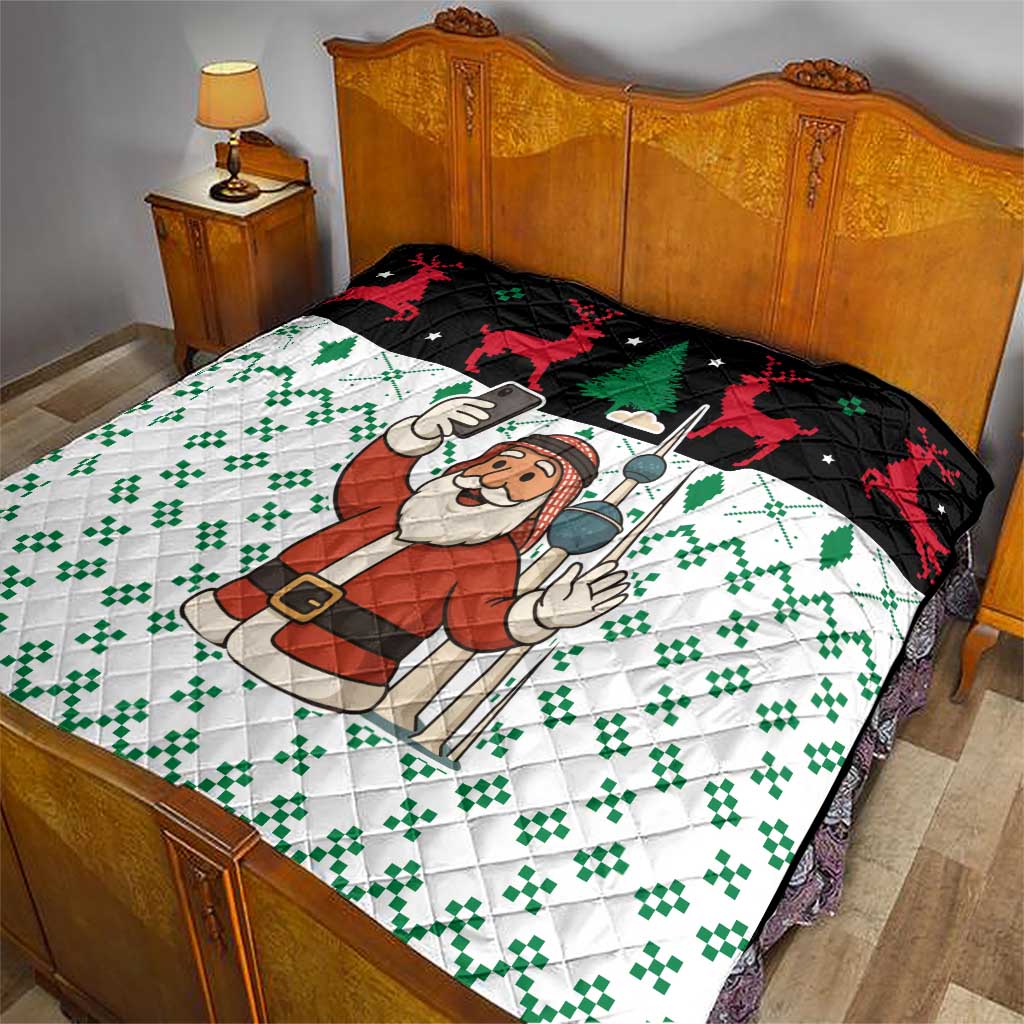 Kuwait Christmas Quilt with Santa Taking Selfie Kuwait Towers Reindeer and Snowflake - Wonder Print Shop