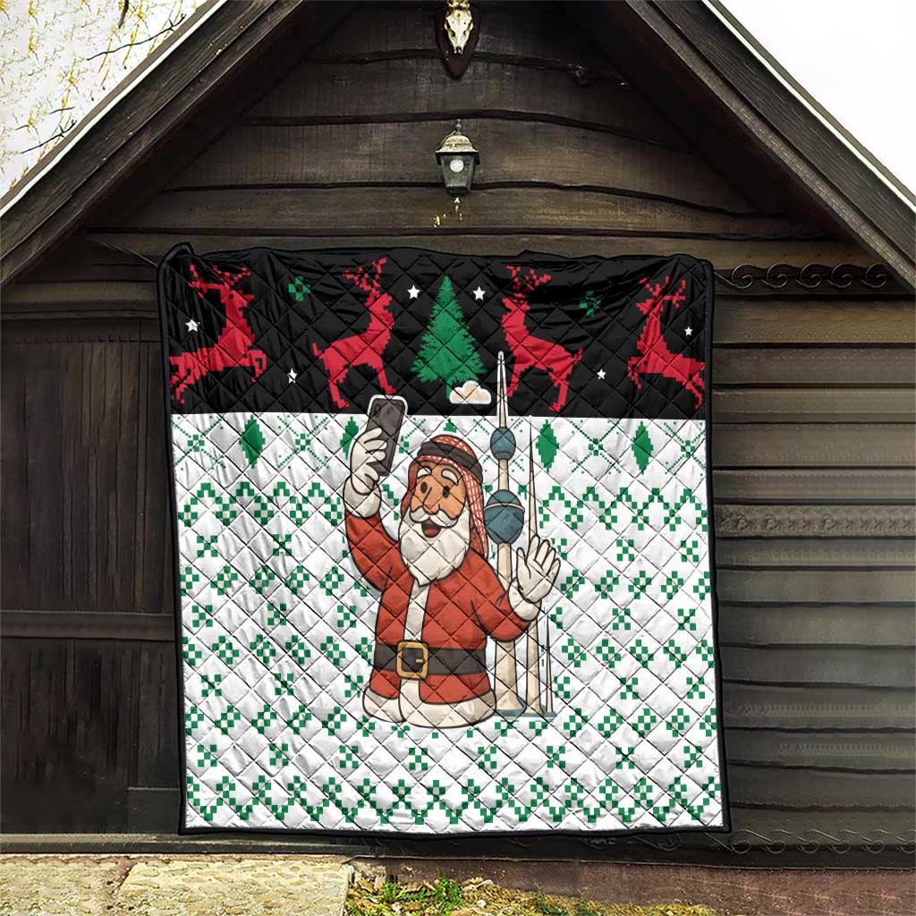 Kuwait Christmas Quilt with Santa Taking Selfie Kuwait Towers Reindeer and Snowflake - Wonder Print Shop