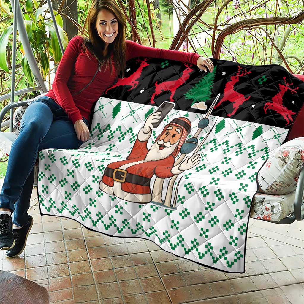 Kuwait Christmas Quilt with Santa Taking Selfie Kuwait Towers Reindeer and Snowflake - Wonder Print Shop