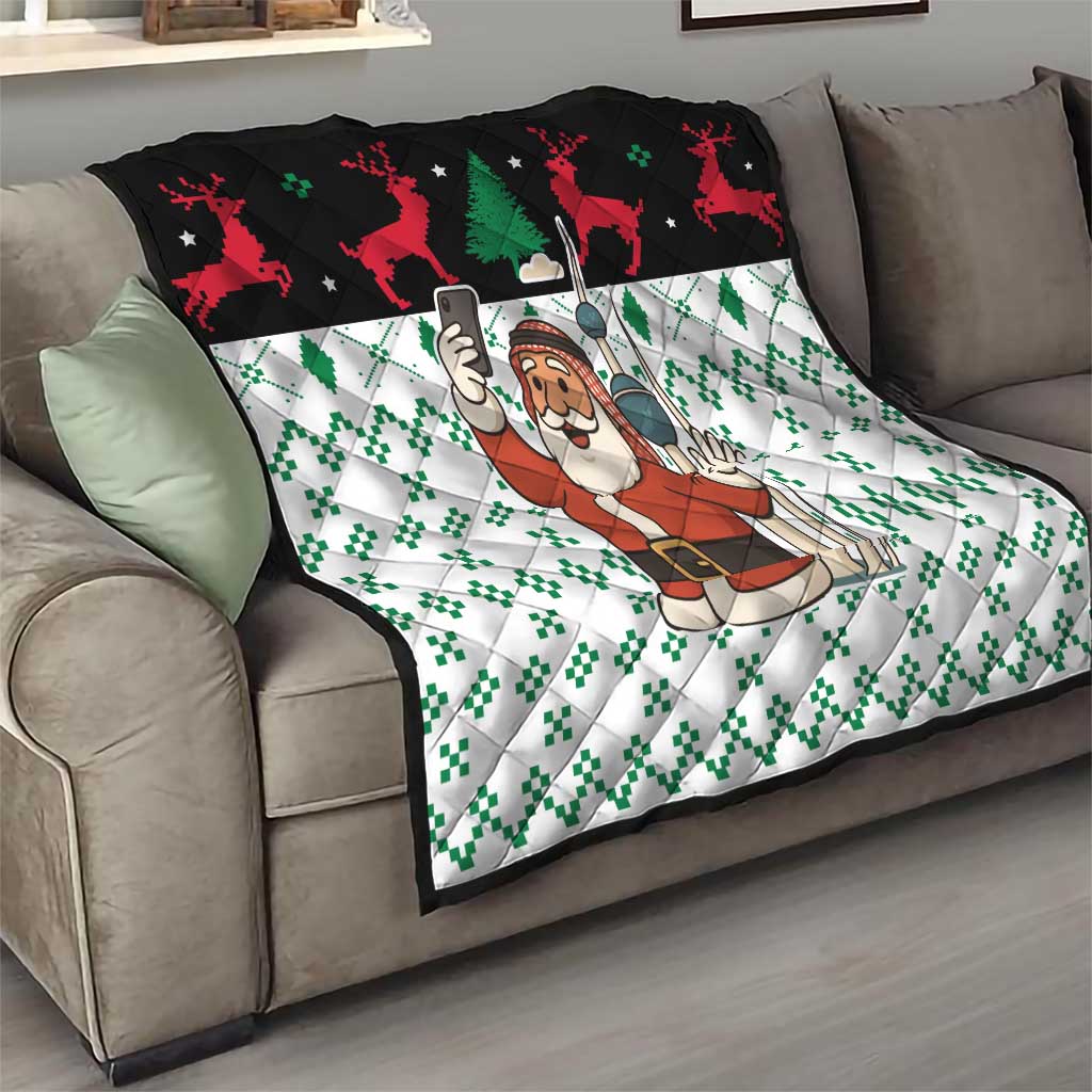 Kuwait Christmas Quilt with Santa Taking Selfie Kuwait Towers Reindeer and Snowflake - Wonder Print Shop