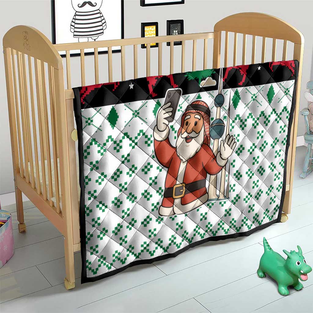 Kuwait Christmas Quilt with Santa Taking Selfie Kuwait Towers Reindeer and Snowflake - Wonder Print Shop
