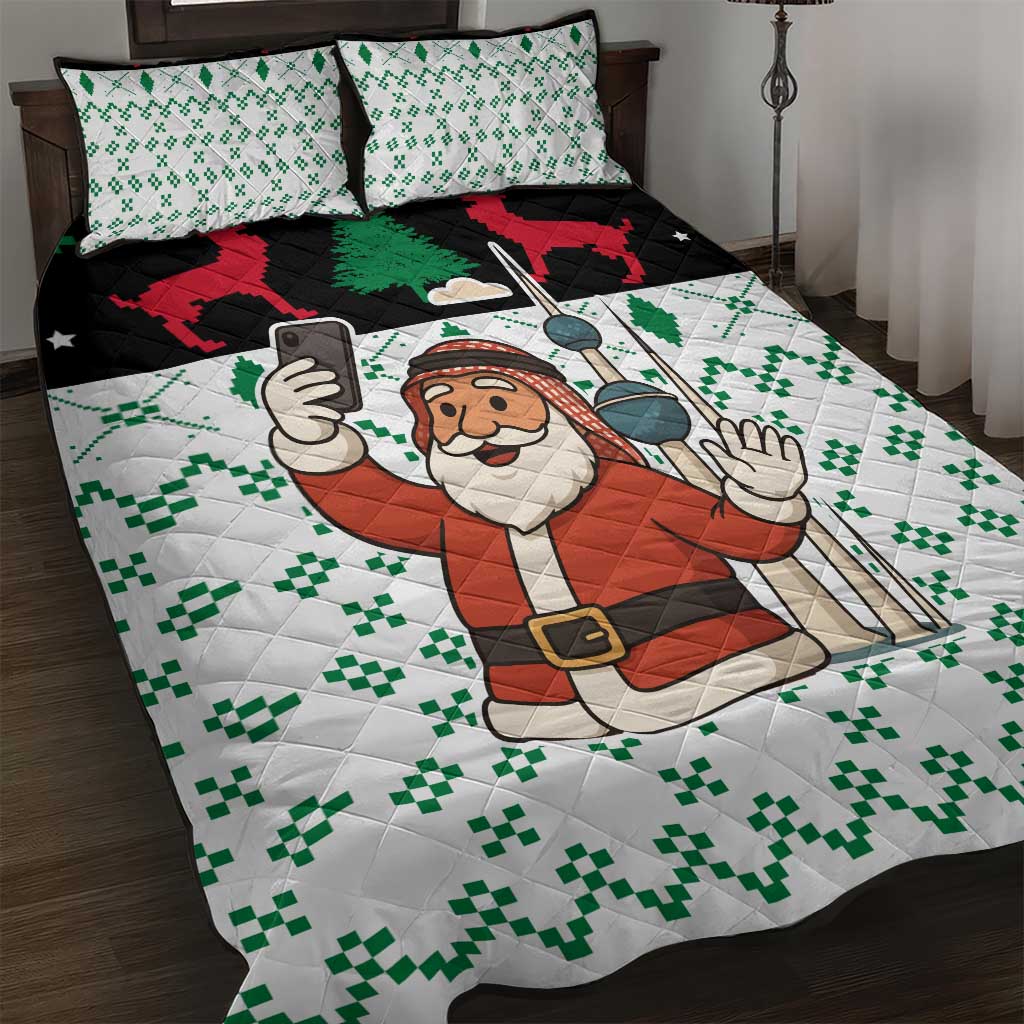 Kuwait Christmas Quilt Bed Set with Santa Taking Selfie Kuwait Towers Reindeer and Snowflake - Wonder Print Shop