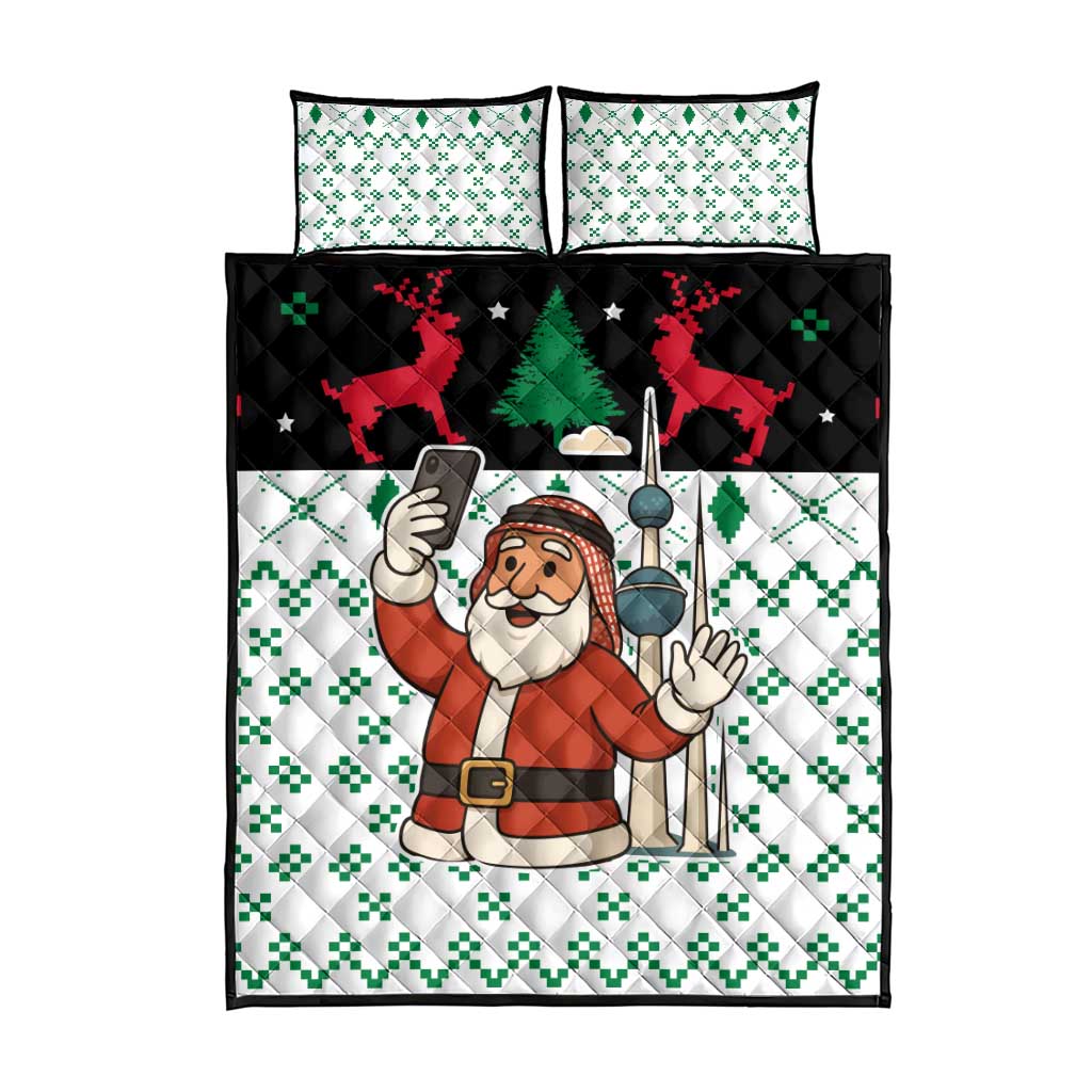 Kuwait Christmas Quilt Bed Set with Santa Taking Selfie Kuwait Towers Reindeer and Snowflake - Wonder Print Shop
