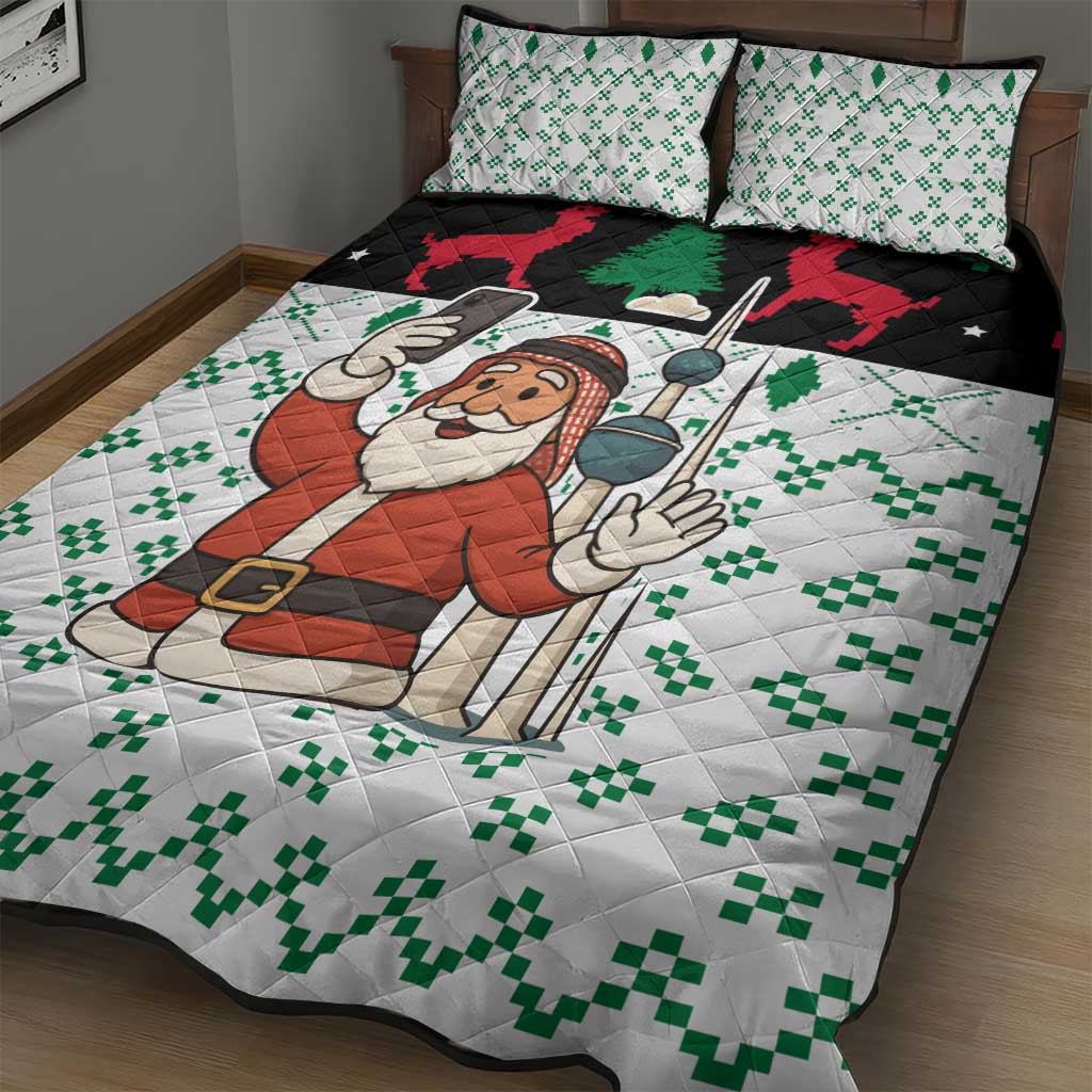 Kuwait Christmas Quilt Bed Set with Santa Taking Selfie Kuwait Towers Reindeer and Snowflake - Wonder Print Shop