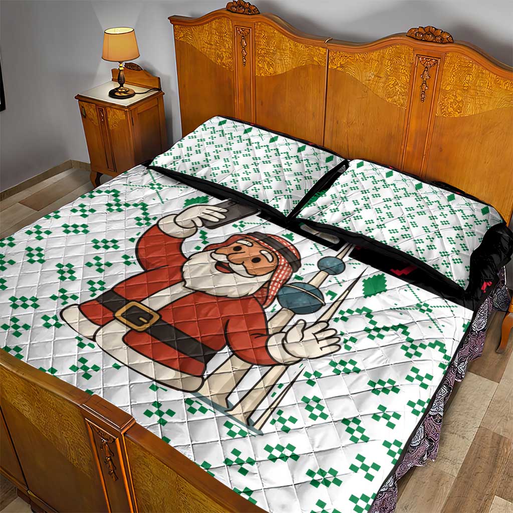 Kuwait Christmas Quilt Bed Set with Santa Taking Selfie Kuwait Towers Reindeer and Snowflake - Wonder Print Shop
