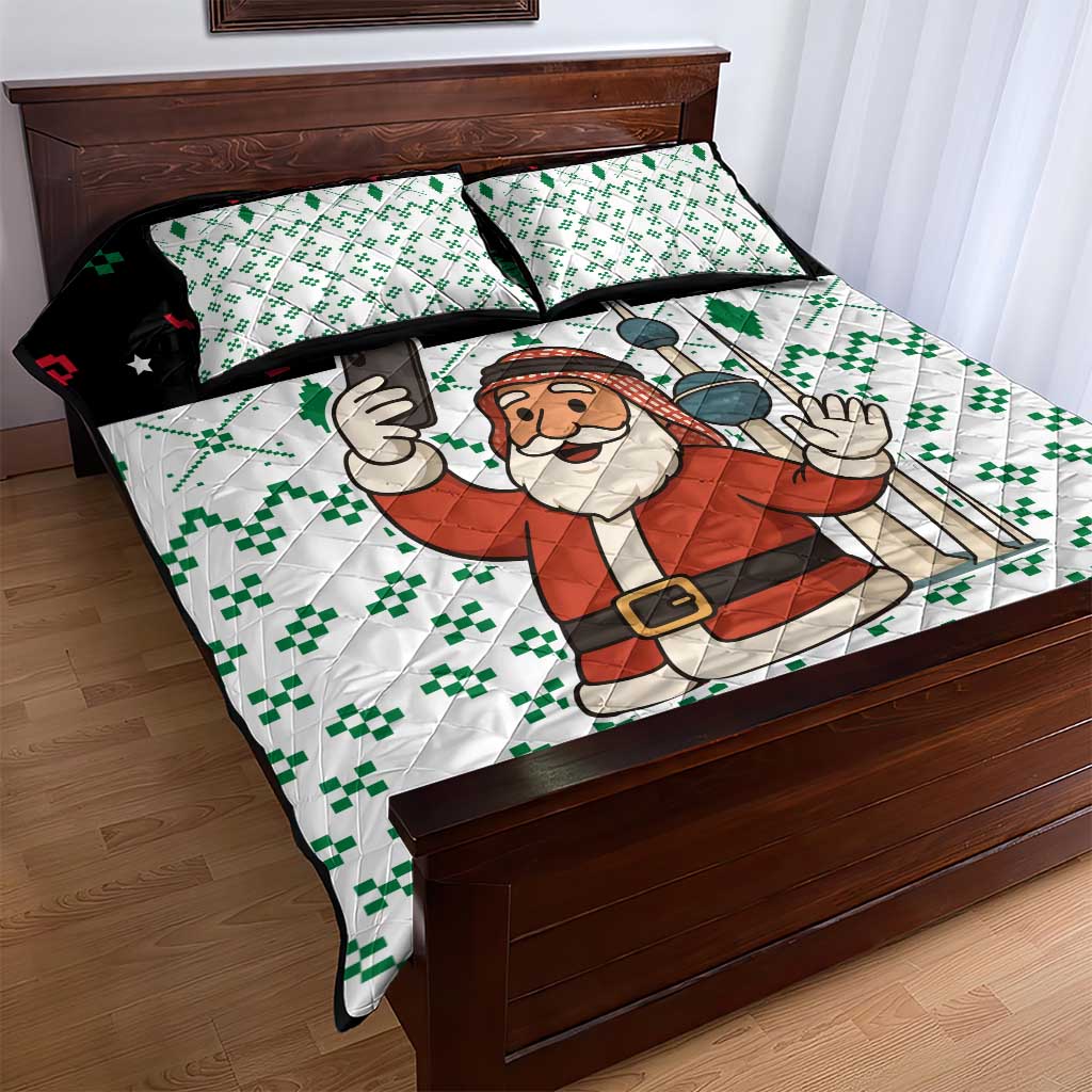 Kuwait Christmas Quilt Bed Set with Santa Taking Selfie Kuwait Towers Reindeer and Snowflake - Wonder Print Shop