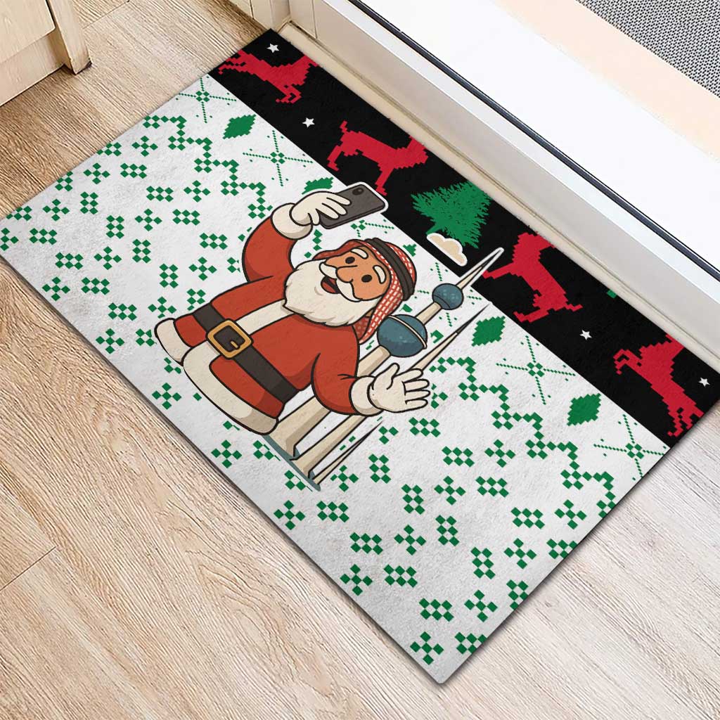 Kuwait Christmas Rubber Doormat with Santa Taking Selfie Kuwait Towers Reindeer and Snowflake - Wonder Print Shop