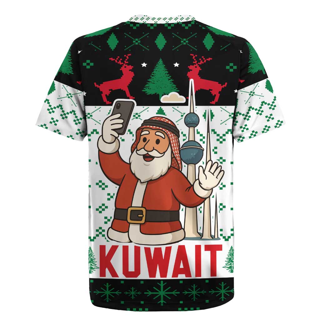 Kuwait Christmas Rugby Jersey with Santa Taking Selfie Kuwait Towers Reindeer and Snowflake - Wonder Print Shop