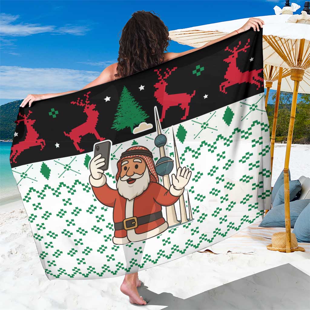 Kuwait Christmas Sarong with Santa Taking Selfie Kuwait Towers Reindeer and Snowflake - Wonder Print Shop