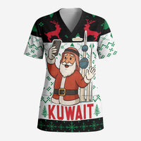 Kuwait Christmas Scrub Top with Santa Taking Selfie Kuwait Towers Reindeer and Snowflake - Wonder Print Shop