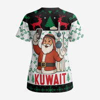 Kuwait Christmas Scrub Top with Santa Taking Selfie Kuwait Towers Reindeer and Snowflake - Wonder Print Shop