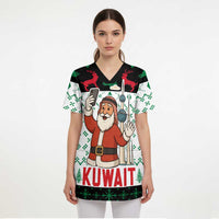 Kuwait Christmas Scrub Top with Santa Taking Selfie Kuwait Towers Reindeer and Snowflake - Wonder Print Shop