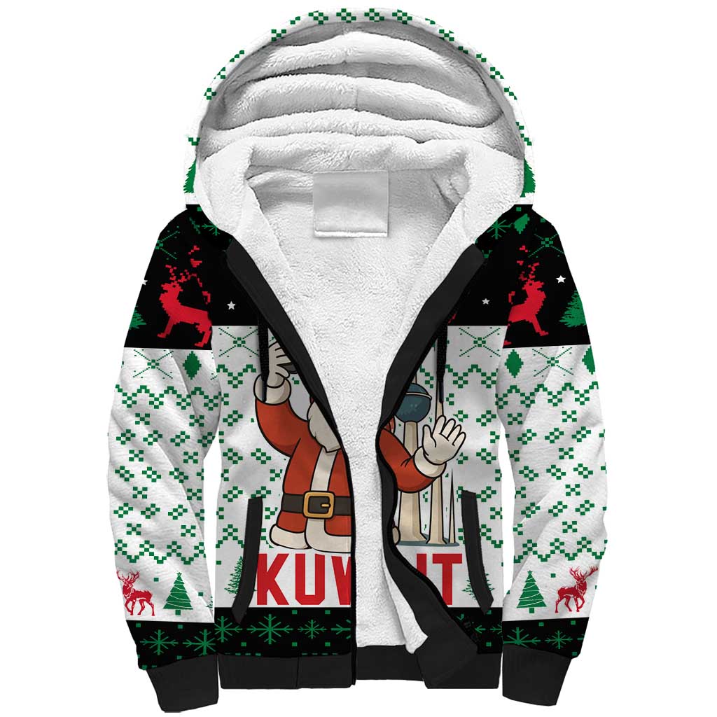 Kuwait Christmas Sherpa Hoodie with Santa Taking Selfie Kuwait Towers Reindeer and Snowflake - Wonder Print Shop