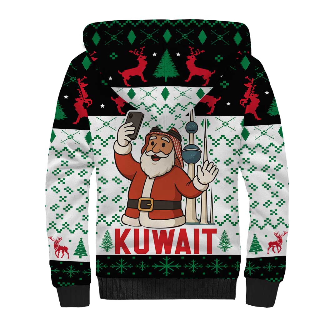 Kuwait Christmas Sherpa Hoodie with Santa Taking Selfie Kuwait Towers Reindeer and Snowflake - Wonder Print Shop