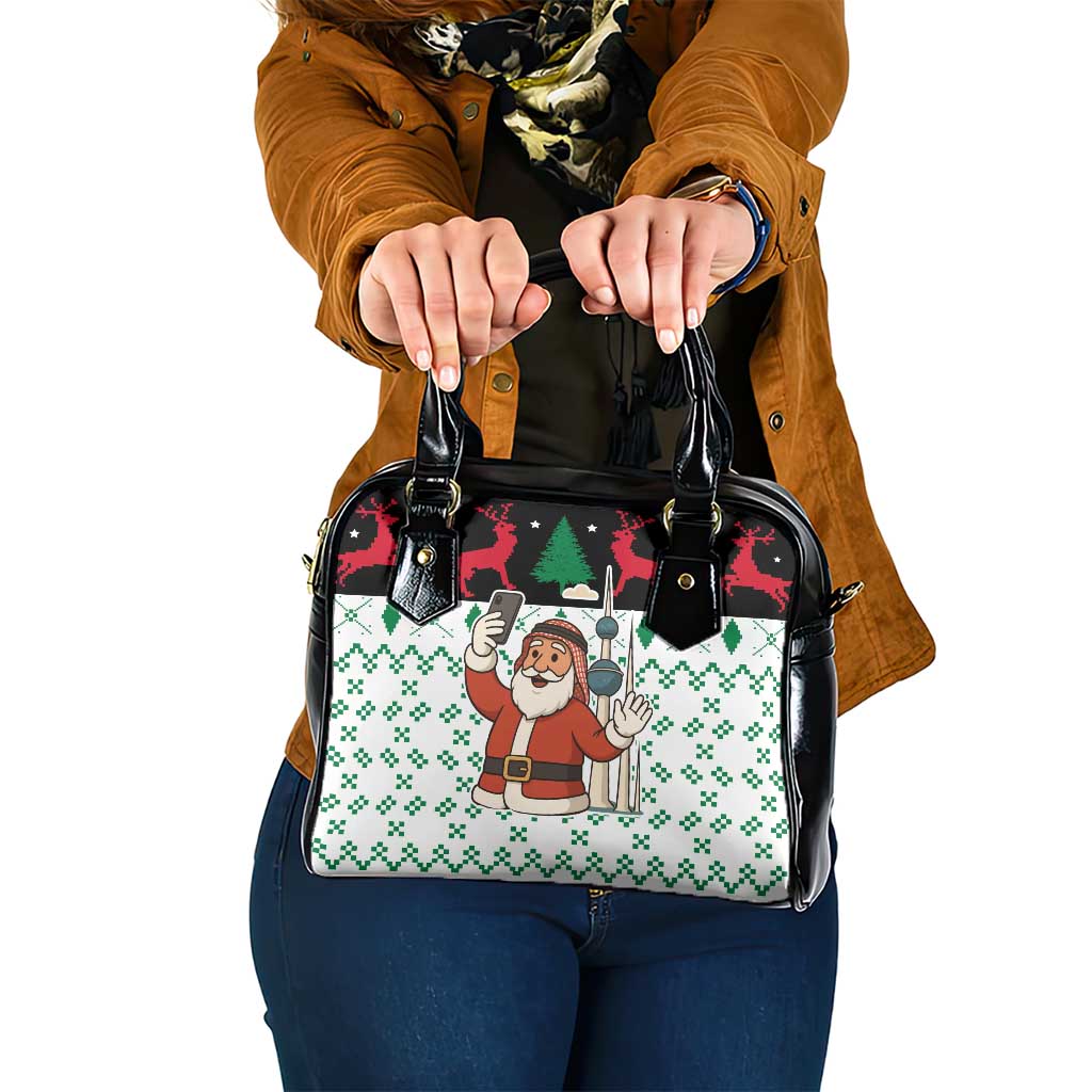 Kuwait Christmas Shoulder Handbag with Santa Taking Selfie Kuwait Towers Reindeer and Snowflake - Wonder Print Shop