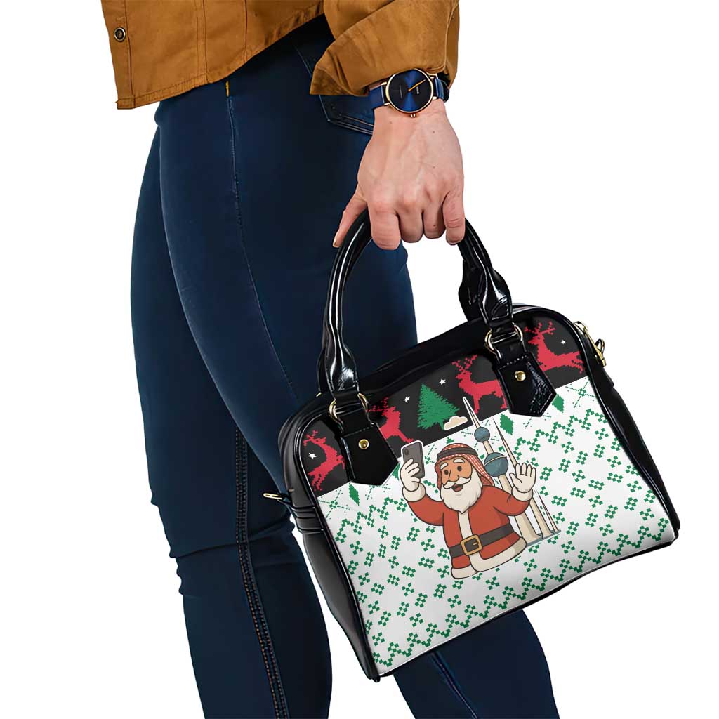 Kuwait Christmas Shoulder Handbag with Santa Taking Selfie Kuwait Towers Reindeer and Snowflake - Wonder Print Shop