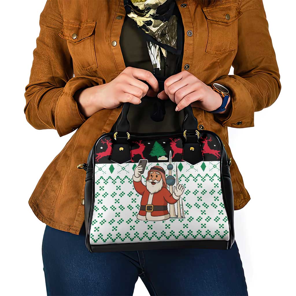 Kuwait Christmas Shoulder Handbag with Santa Taking Selfie Kuwait Towers Reindeer and Snowflake - Wonder Print Shop