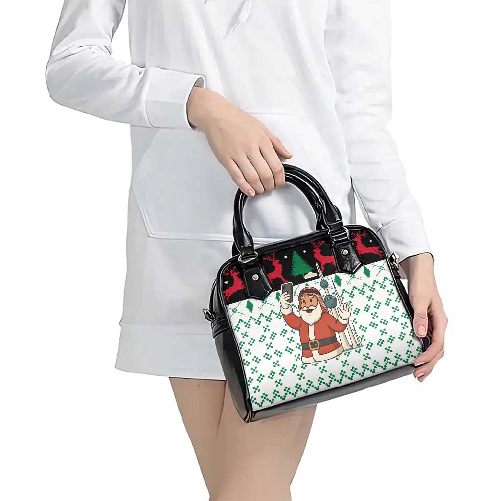 Kuwait Christmas Shoulder Handbag with Santa Taking Selfie Kuwait Towers Reindeer and Snowflake - Wonder Print Shop
