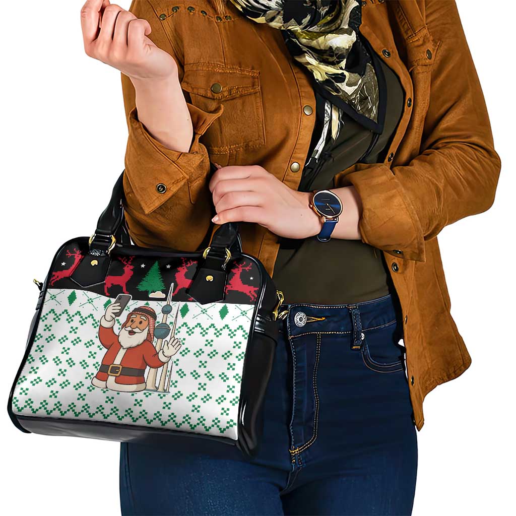 Kuwait Christmas Shoulder Handbag with Santa Taking Selfie Kuwait Towers Reindeer and Snowflake - Wonder Print Shop