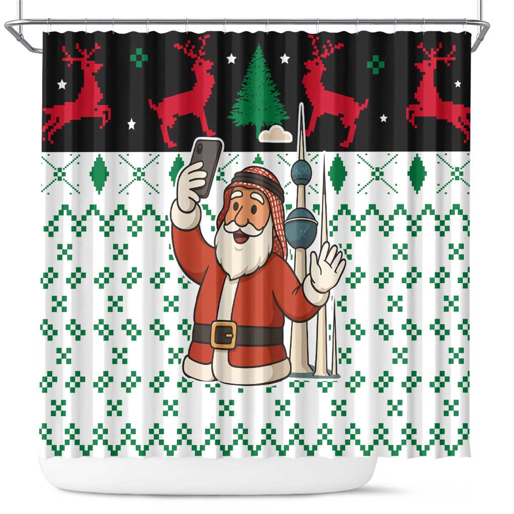 Kuwait Christmas Shower Curtain with Santa Taking Selfie Kuwait Towers Reindeer and Snowflake - Wonder Print Shop
