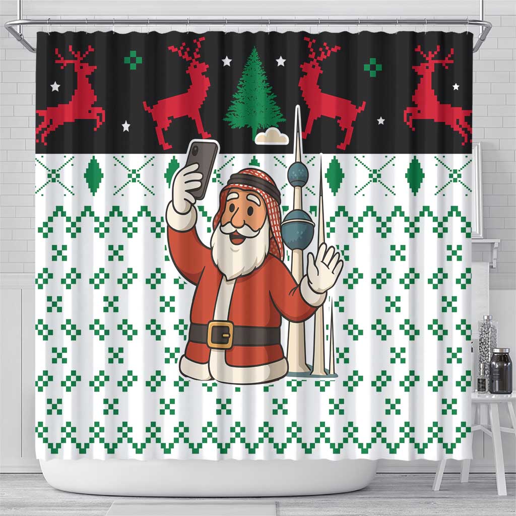 Kuwait Christmas Shower Curtain with Santa Taking Selfie Kuwait Towers Reindeer and Snowflake - Wonder Print Shop