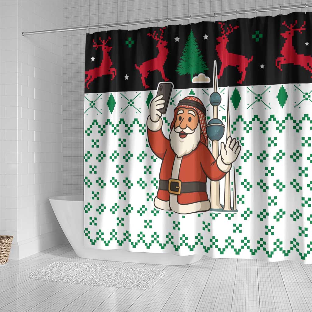 Kuwait Christmas Shower Curtain with Santa Taking Selfie Kuwait Towers Reindeer and Snowflake - Wonder Print Shop
