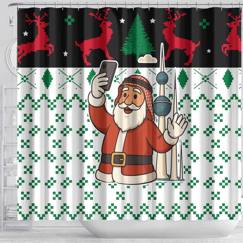 Kuwait Christmas Shower Curtain with Santa Taking Selfie Kuwait Towers Reindeer and Snowflake - Wonder Print Shop