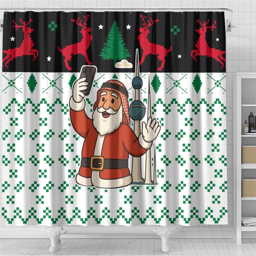 Kuwait Christmas Shower Curtain with Santa Taking Selfie Kuwait Towers Reindeer and Snowflake - Wonder Print Shop