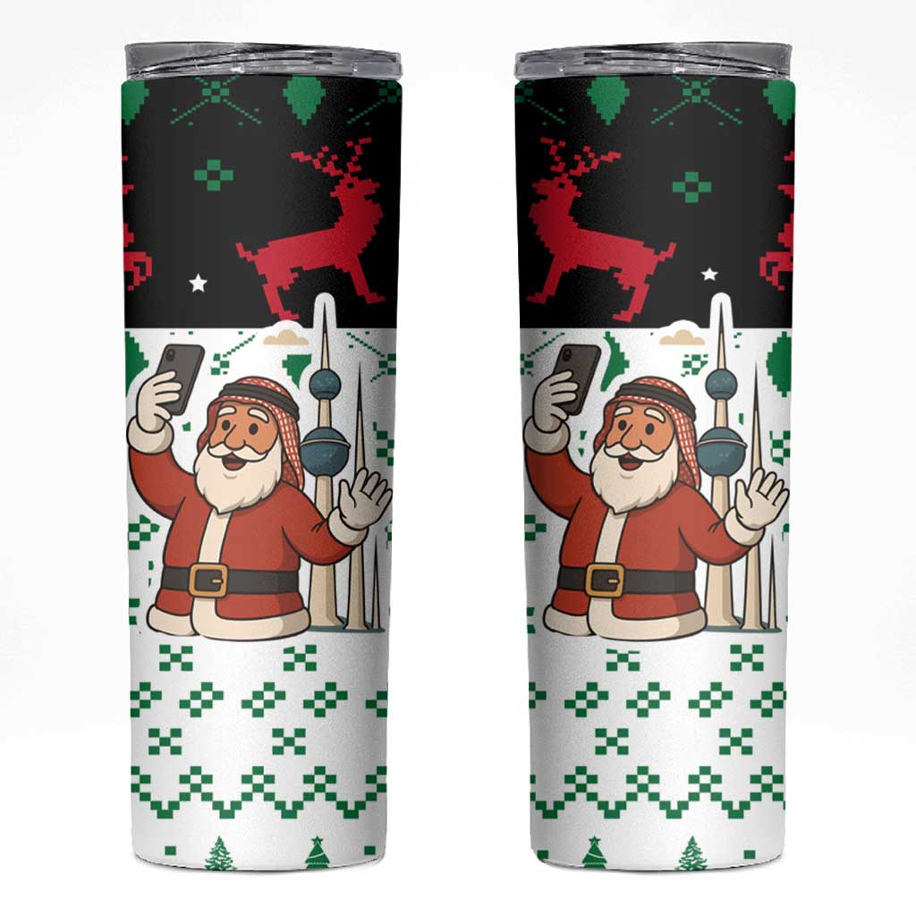 Kuwait Christmas Skinny Tumbler with Santa Taking Selfie Kuwait Towers Reindeer and Snowflake - Wonder Print Shop