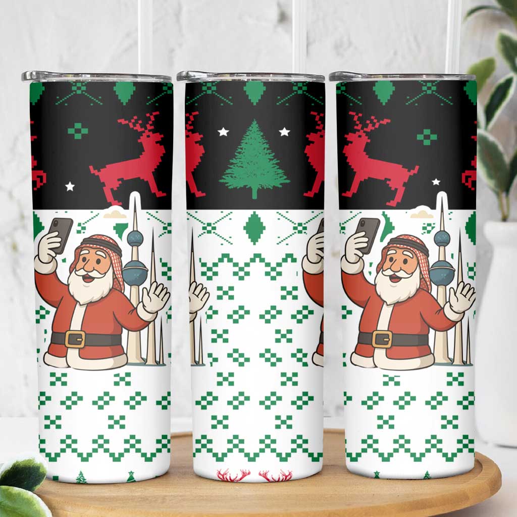 Kuwait Christmas Skinny Tumbler with Santa Taking Selfie Kuwait Towers Reindeer and Snowflake - Wonder Print Shop