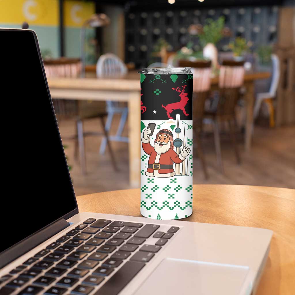 Kuwait Christmas Skinny Tumbler with Santa Taking Selfie Kuwait Towers Reindeer and Snowflake - Wonder Print Shop