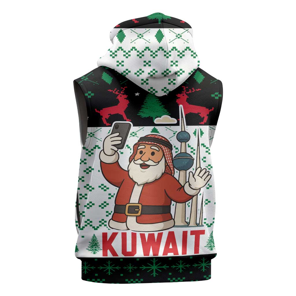Kuwait Christmas Sleeveless Hoodie with Santa Taking Selfie Kuwait Towers Reindeer and Snowflake - Wonder Print Shop
