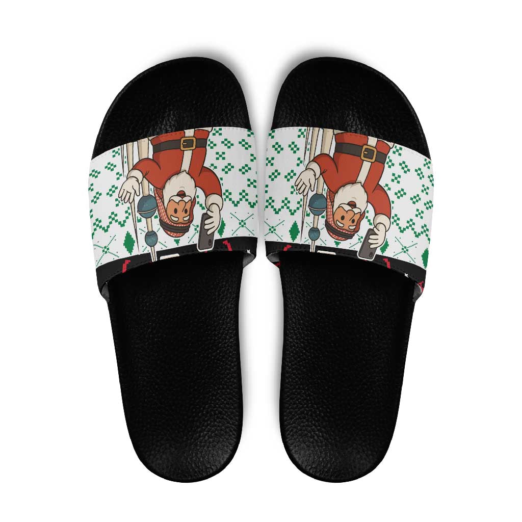 Kuwait Christmas Slide Sandals with Santa Taking Selfie Kuwait Towers Reindeer and Snowflake - Wonder Print Shop