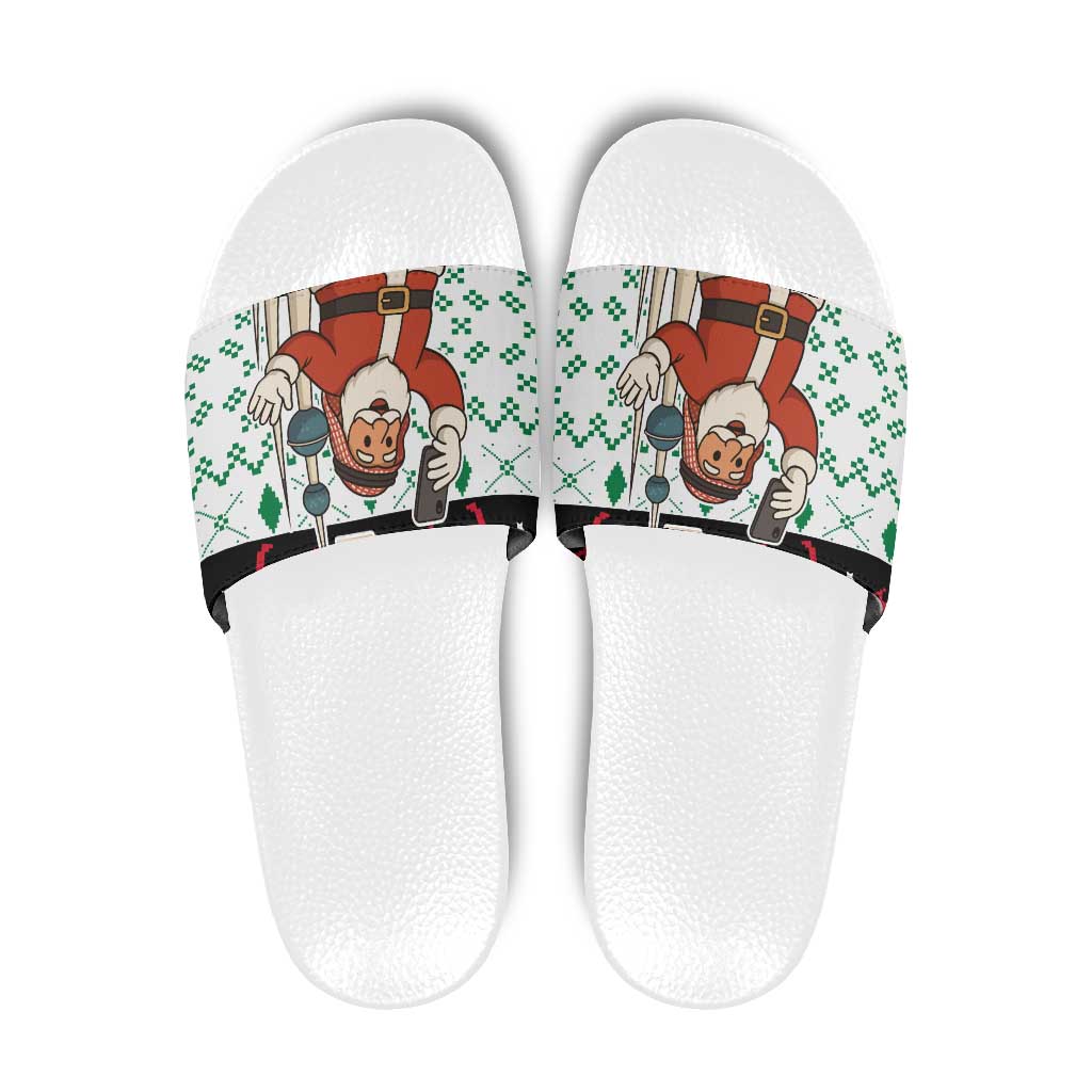 Kuwait Christmas Slide Sandals with Santa Taking Selfie Kuwait Towers Reindeer and Snowflake - Wonder Print Shop