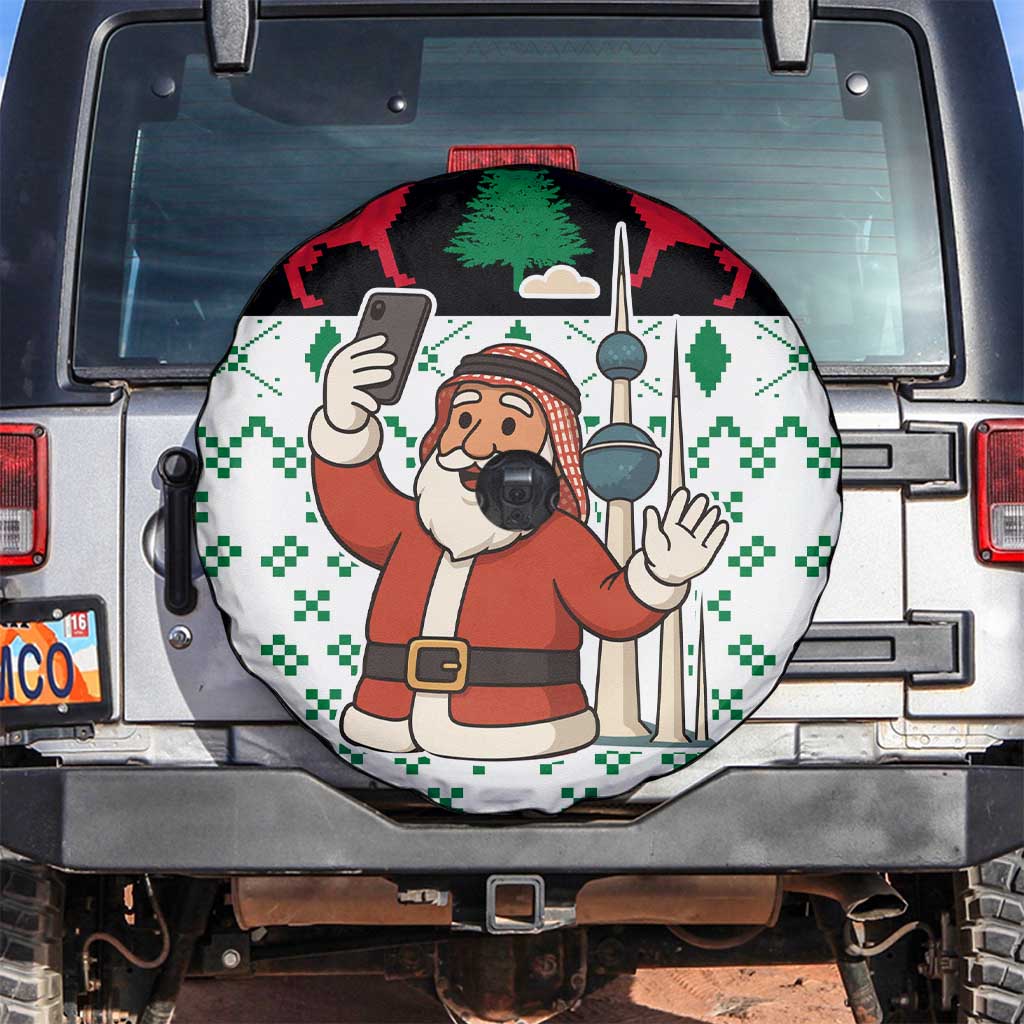 Kuwait Christmas Spare Tire Cover with Santa Taking Selfie Kuwait Towers Reindeer and Snowflake - Wonder Print Shop