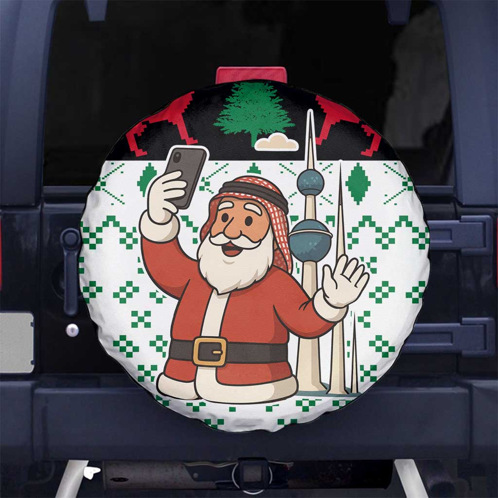 Kuwait Christmas Spare Tire Cover with Santa Taking Selfie Kuwait Towers Reindeer and Snowflake - Wonder Print Shop