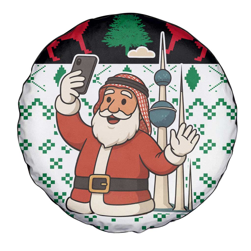 Kuwait Christmas Spare Tire Cover with Santa Taking Selfie Kuwait Towers Reindeer and Snowflake - Wonder Print Shop